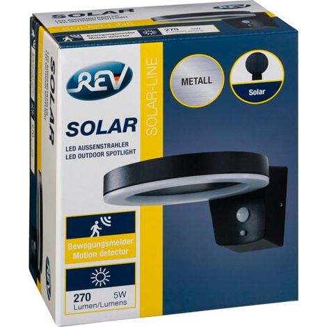 REV LED Solar Wandleuchte Round Metall schw.Bew.Melder2023001100