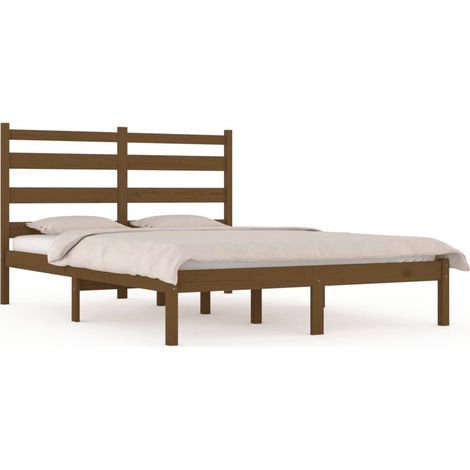 Lit double Lit adulte Cadre de lit sans matelas marron miel bois massif 200x200 cm (1/5)