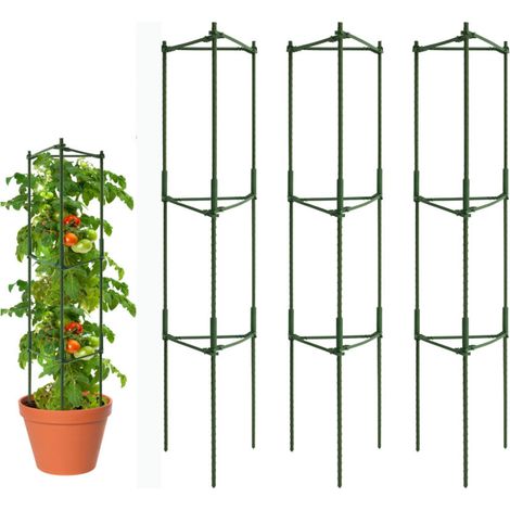 3 confezioni di gabbie per pomodori da giardino, pali da giardino in metallo da 120 cm, traliccio per pomodori per piante in vaso, per piante rampicanti, verde (1/5)