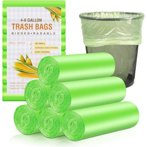 Sac Poubelle 20L 120 Sacs Poubelle Résistant Étanchéité Sacs à Ordures de Cuisine, Sac de Déchets Alimentaires pour Cuisine, Maison, Bureau (W50xH60cm, Vert) (1/5)