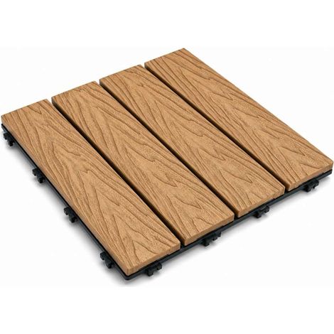 Piastrella ad incastro WPC 30x30 cm per esterni colore teak naturale antiscivolo (1/5)