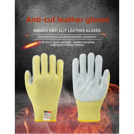 Gants en aramide résistants aux hautes températures (500 °C), résistants aux coupures, pour barbecue, cuisson et protection contre les brûlures (couverture 400D, en Kevlar). (1/5)