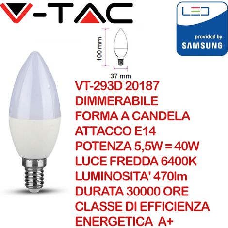 LAMPADINA LED SAMSUNG CHIP 5.5W E14 DIMMERABILE CANDELA 6400K - Luce FREDDA