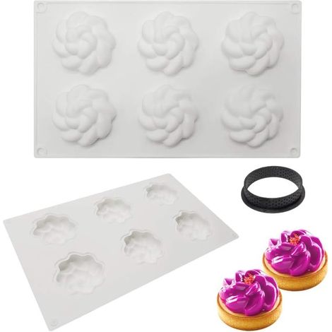 Moule de Gâteau Mousse, moulessilicone gâteaux 3D pour Glace Chocolat Pâtisserie Dessert, Outil croustillant Rond en Plastique, 6 trous forme torsion Holes Twist Shape - (1/5)