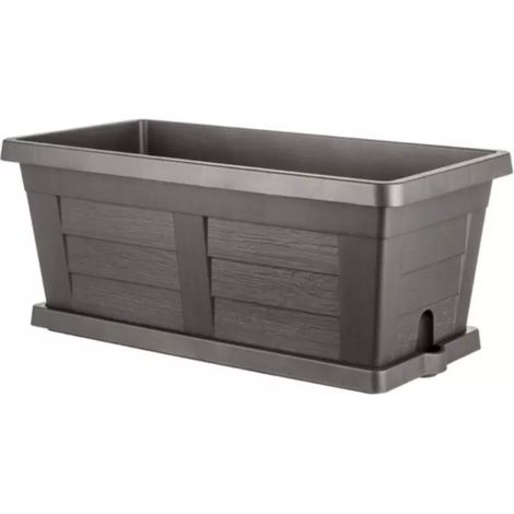 fioriera da esterno con sottovaso antracite effetto legno 40 cm