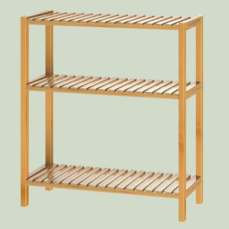 CASARIA® Badezimmer Regal Stehend Bambus Holz 3 Ablagen 30kg Belastbarkeit Badregal Schmal Küche Flur Büro Beistellregal Holzregal Klarlack 58x26cm