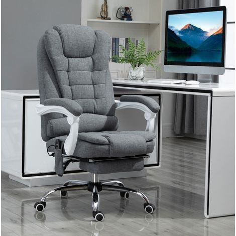 MEUBLIV Silla de oficina gris con masaje térmico, respaldo reclinable 135° y reposapiés (1/5)