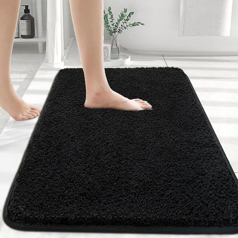 Grand tapis de bain pour salle de bain, 80 x 120 cm, noir, en microfibre douce, antidérapant, lavable, envers en caoutchouc (1/5)
