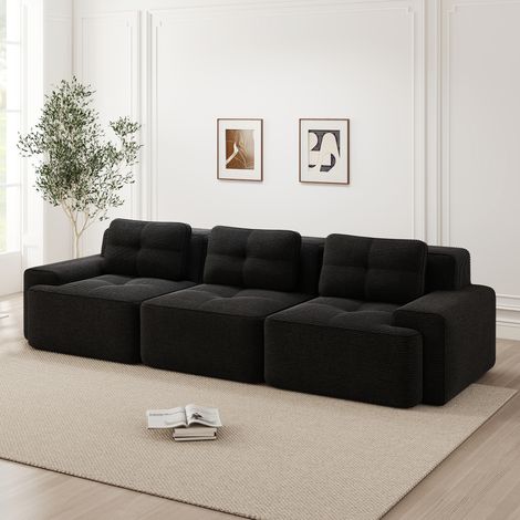 Canapé modulaire aus Cordstoff Schwarz, boneless Tiefsitz-Sofa mit 74 cm Sitztiefe, montagefrei
