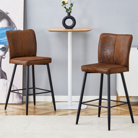 [Lot de 2] Tabourets de bar hauts marron : Dossier au design ergonomique — confortables et élégants. (1/4)