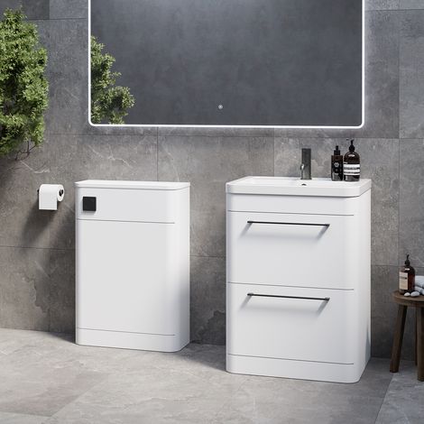 Oslo Gloss White 1150mm Vanity Unit Toilet Suite with Leni Basin - 1150mm - Gunmetal Grey 320mm HandleWithout Jubilee Toilet Pan