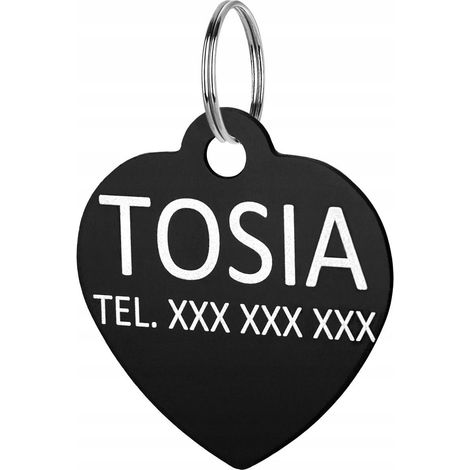 Ciondolo a forma di cuore per cane con incisione a forma di cuore per gatto, targhetta con nome, nero (1/5)