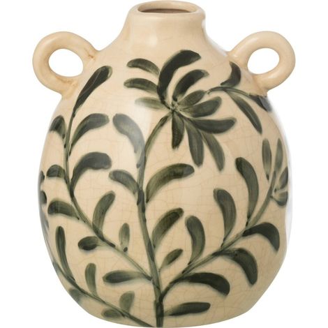 Vase feuille en poterie vert foncé - vert foncé et blanc cassé (1/3)