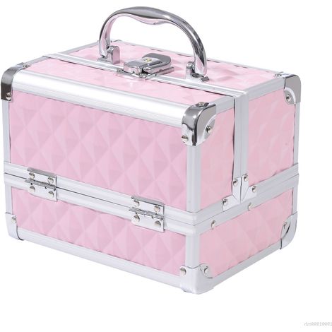 Mallette maquillage 3 niveaux miroir verrouillage 2 clés rose 20x15x15 cm