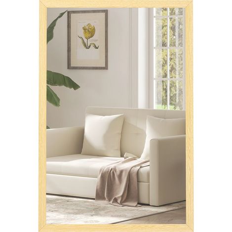 Miroir mural rectangulaire 60 x 40 cm, cadre en bois naturel, idéal pour la salle de bain, salon ou chambre (1/5)