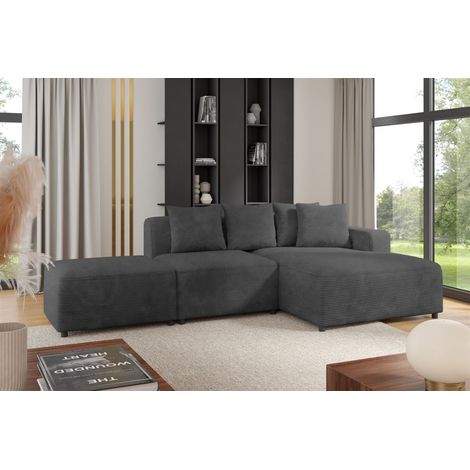 Ecksofa Designersofa MEGAN XS inkl. Hocker Stoff Poso Dunkelgrau Ottomane Rechts (1/3)