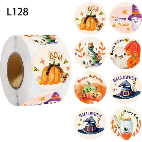 Rouleau de 500 autocollants, autocollants/étiquettes de remerciement pour jouets d'enfants « Joyeux Halloween »(K064) (1/5)
