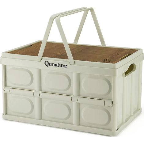 Boîte de camping pliable, organisateur de camping, boîte pliable, boîte de rangement en bois, 55 L avec couvercle et poignée de transport (1/5)