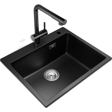 Küchenspüle, Verbundgranite, Einbecken, schwarz (1/5)