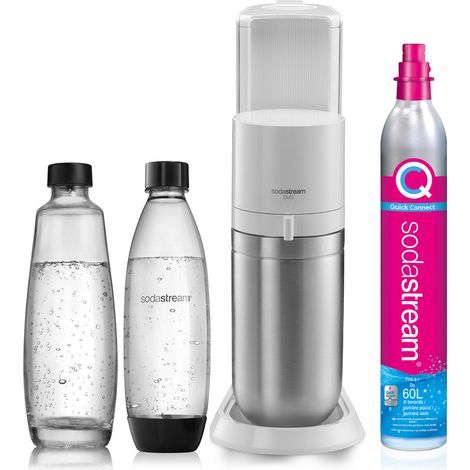 SodaStream 1016812490 Gasatore Duo con Bottiglia di Vetro Bianco Acciaio Inossidabile