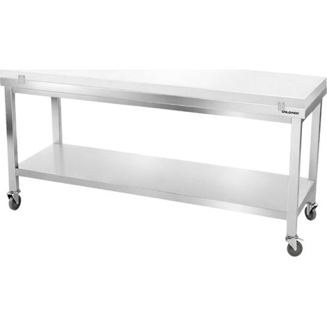 Table de travail en inox 2000x800 mm avec plaque de découpe blanche sur roulettes PREMIUM - GOLDINOX (1/4)