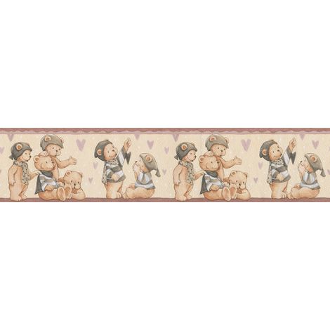 Frise papier peint chambre bébé motif petit ours Frise tapisserie animaux ours pour chambre enfant Frise murale enfant beige