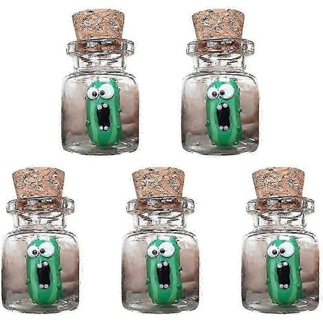 Lot de 5 mini cornichons en verre faits main, petits bocaux à cornichons mignons pour un soutien émotionnel. (1/5)