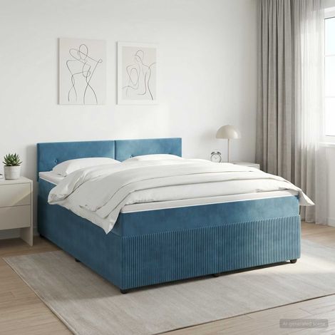 Lit boxspring avec matelas Bleu foncé 140 x 190 cm Velours (1/5)
