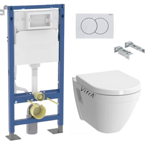 Pack WC suspendu Vitra S50 – Bâti-support Geberit Duofix 112 cm – Abattant softclose Duroplast – Plaque blanche S50GEBX (1/5)