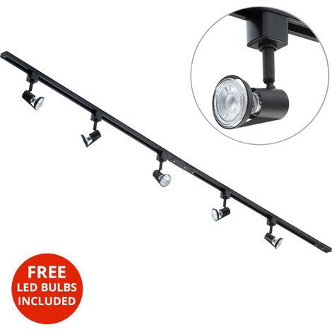 Litecraft 2M Kitchen Track Light With 5 Harlem Fixture & LED Bulbs - Black (1/3)