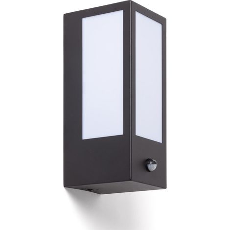 Ledkia – Applique extérieure acier inoxydable avec détecteur de mouvement – Résistante aux intempéries – Douille E27 pour ampoule 15W – Finition noire élégante