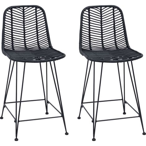 Chaise de bar 2 pcs  Tabouret de bar Noir 44,5 x 54,5 x 97,5 cm Rotin et métal