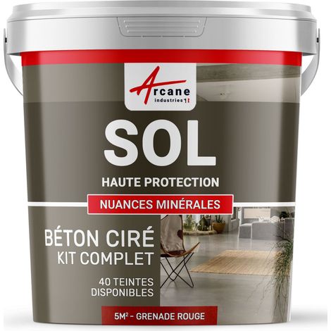 Béton ciré sol en kit, primaire et vernis de finition inclus - 5 m² (en 2 couches) Grenade Rouge - ARCANE INDUSTRIES