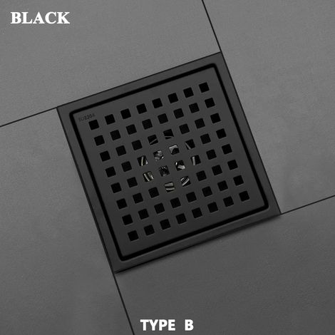 (Matte Black B)Brushed Rose Gold 15cm15cm Tile Invisible Embedded Grid Bathroom Shower Insect-Proof Deodorant Floor Drain Square Floor Drain (1/4)