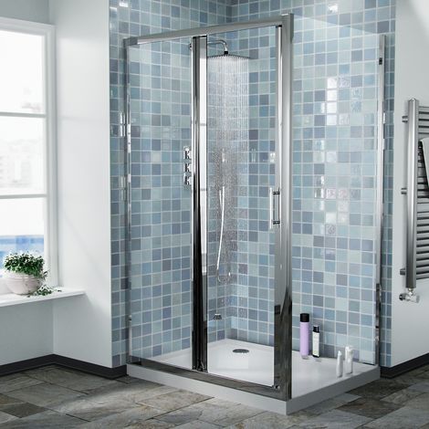 Bi-Fold Folding 700 mm Glass Door with Frameless 900 mm Side Panel (1/5)