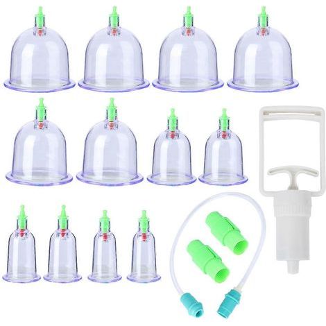 Set mit 12 traditionellen chinesischen Schröpfgläsern für die biomagnetische Vakuum-Schröpftherapie, für medizinische Zwecke und für Saugmassagen. (1/3)