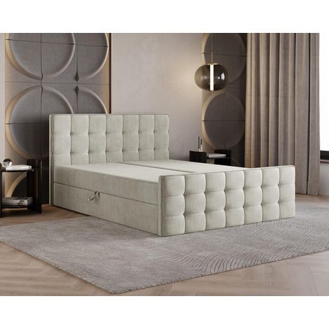 Lit Capitonné Coriano - Beige - 180x200 Cm - Avec Rangement - En Velours - Matelas À Ressorts Bonnell (1/4)