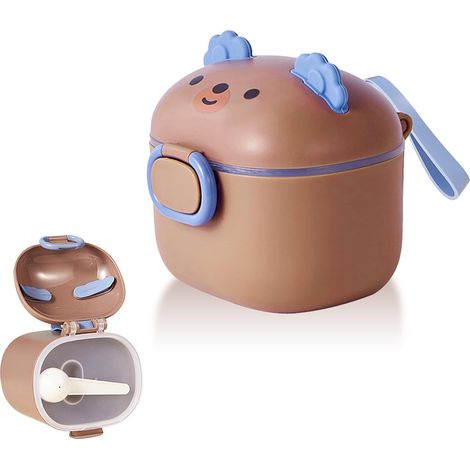 Contenedor portátil para leche en polvo para bebés, con raspador y cuchara, para almacenar leche en polvo, frutas y refrigerios (400 ml, marrón) (1/5)