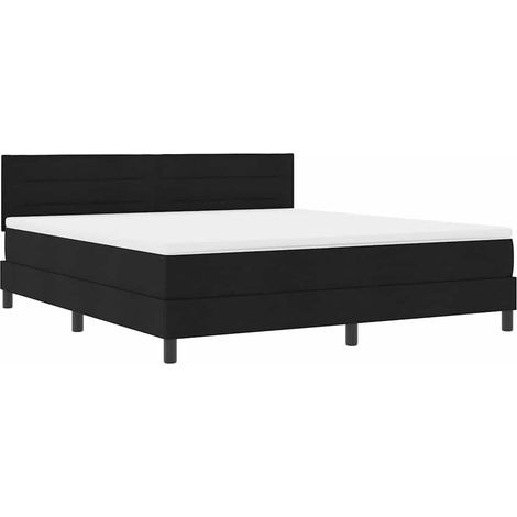 Lit double Lit adulte Lit à ressorts avec matelas avec LED Noir 180 x 200 cm tissu (1/5)