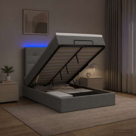 Cama tipo otomana con colchón y LED Gris Claro 120 x 200 cm (1/5)