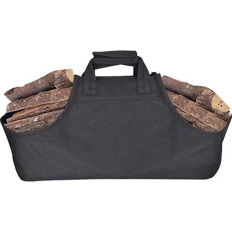 Sac de Transport pour Bûches, Toile Sac à bûche Cheminée Sac Porte-bûches de Bois de Chauffage Sac de Transport en Bois Anses de Sac en Bois pour Camping Cheminées Poêles à Bois, Noir (1/5)
