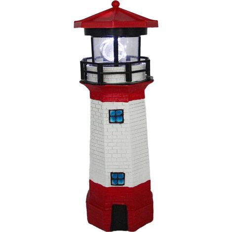 Phare solaire de jardin avec lampe rotative, éclairage LED décoratif extérieur pour jardin, terrasse et pelouse, rouge (1/5)