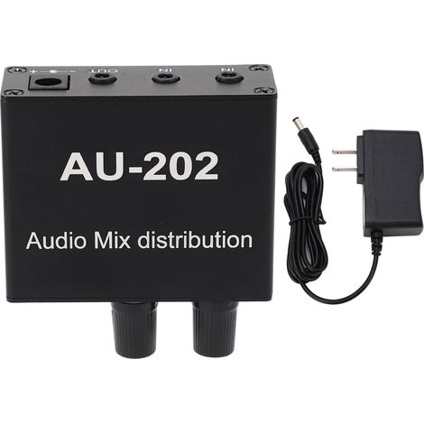 Mini répartiteur audio stéréo 2 entrées 2 sorties amplificateur distributeur avec adaptateur secteur 100-240V prise américaine