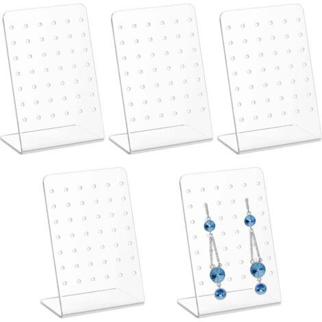 5 Pcs Presentoir Bijoux, Présentoir à Bijoux, Présentoirs à Boucles d'oreilles en Acrylique 72 Trous en Forme de L, Support Porte Bijoux Femme, Rangement Support Porte Boucle d'oreille(Transpar (1/4)
