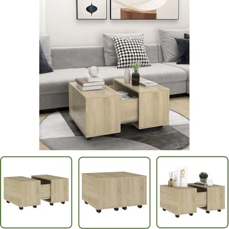 The Living Store Table basse chêne sonoma 60x60x38 cm bois d'ingénierie - Table Basse - Table D'appoint - Table Ronde - Meubles Salon - Mobilier Contemporain (1/5)