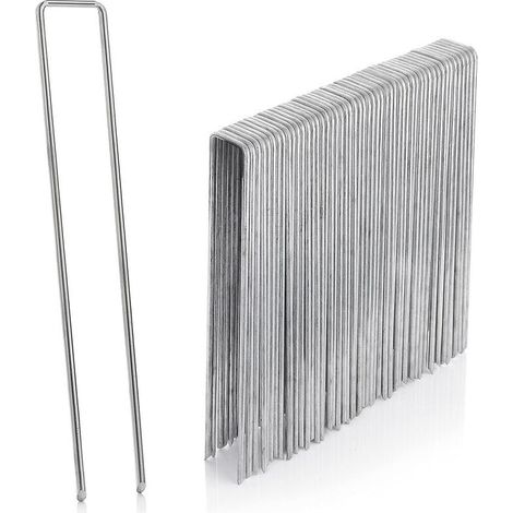 Lot de 30 agrafes de jardin 150x30 mm – Piquets de fixation en acier galvanisé en U pour toile de paillage, clôture et grillage (1/5)