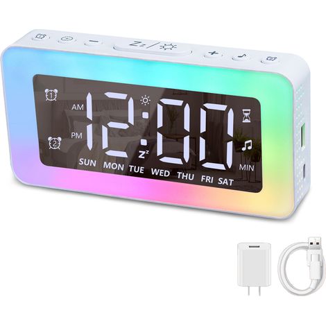 Réveil Numérique LED - Horloge à Affichage Miroir HD - Lampe de Nuit Réglable - Double Alarme - 160 x 80 x 30 mm - Blanc (1/5)
