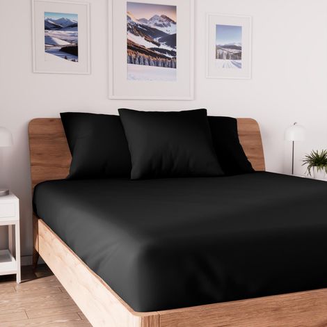 Soleil D Ocre – Drap housse jersey extensible 160x200 cm noir – Bonnet 25 cm extensible jusqu'à 32 cm – 100% coton doux et facile d'entretien