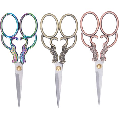 3Pcs Retro Scissors DIY Stainless Steel Zinc Alloy Sewing Supplies Bronze BrassColor Ti (1/5)