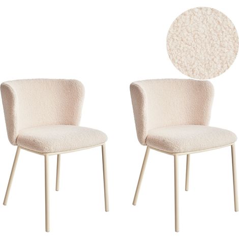 Set di 2 sedie da pranzo in tessuto boucle beige chiaro con schienale curvo Mina II (1/5)